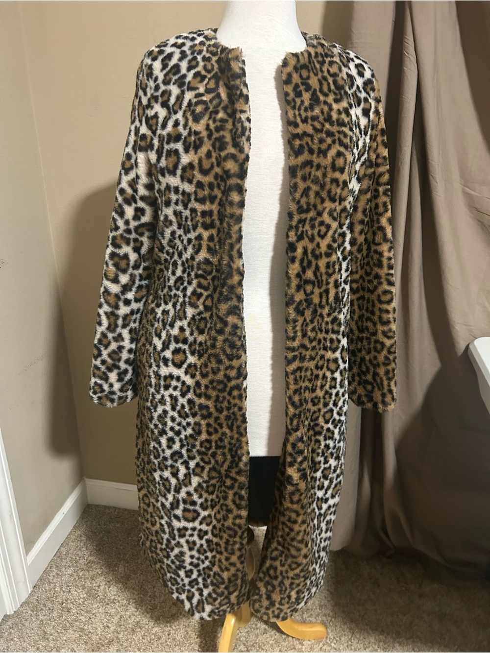 Bear Dance Leopard Print Faux Fur Coat in Brown and Black